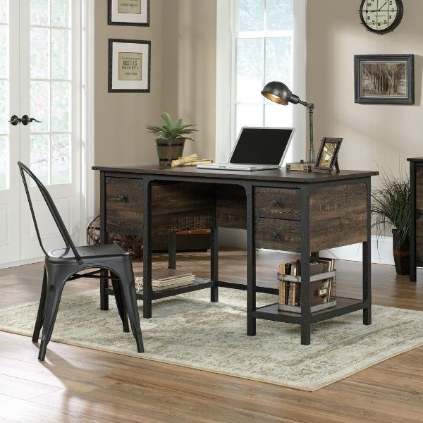 Steel River Double Pedestal Desk - Carbon Oak 